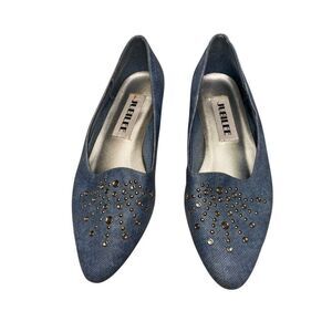 Vintage Jubilee Womens 7M Blue Denim Stud Embellished Peach Ballet Shoes Western